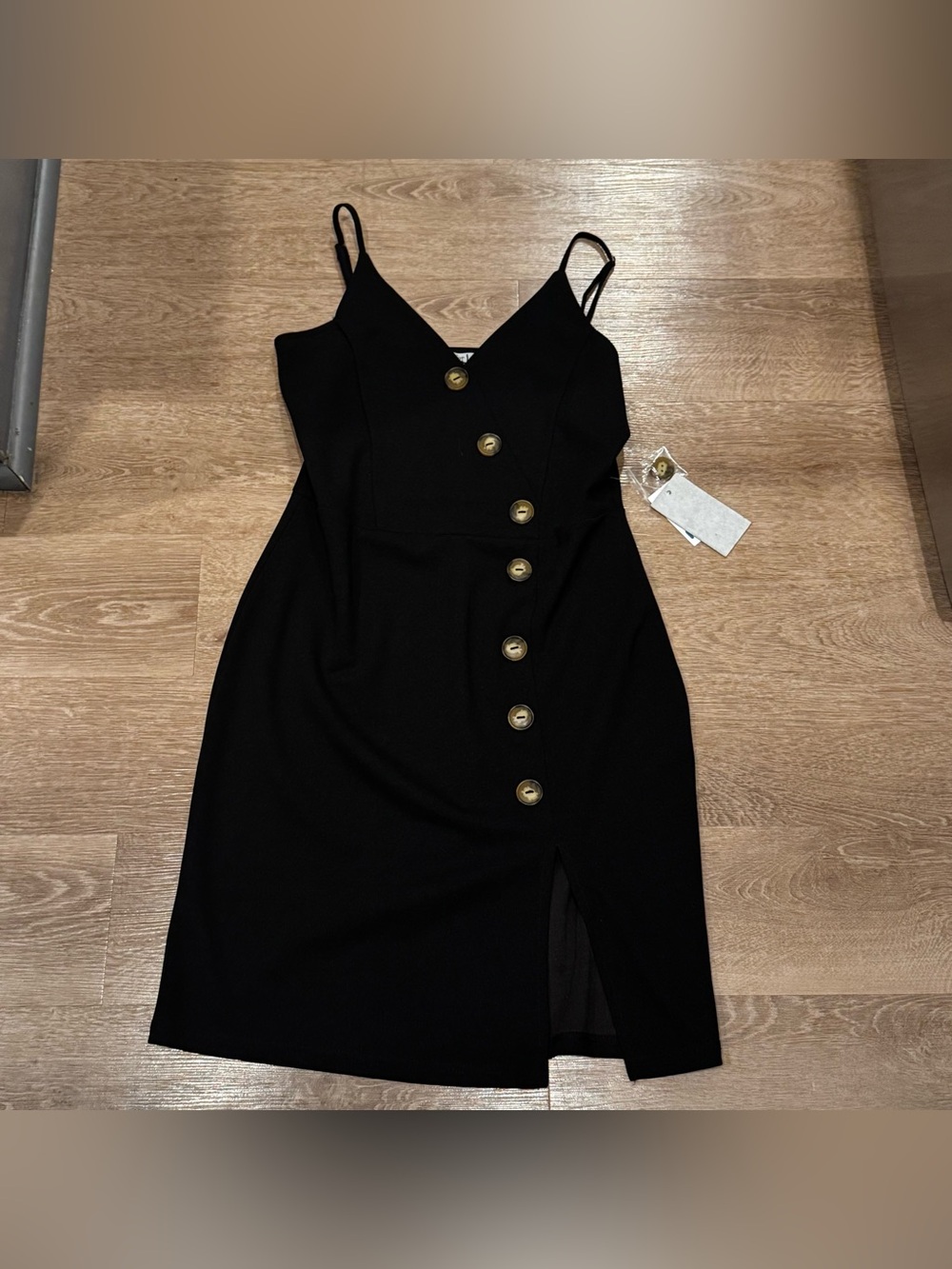 J for Justify Black Midi Slip Dress with Gold Buttons